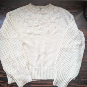 Lulus Ivory Floral Embroidered Knit Sweater – Size M